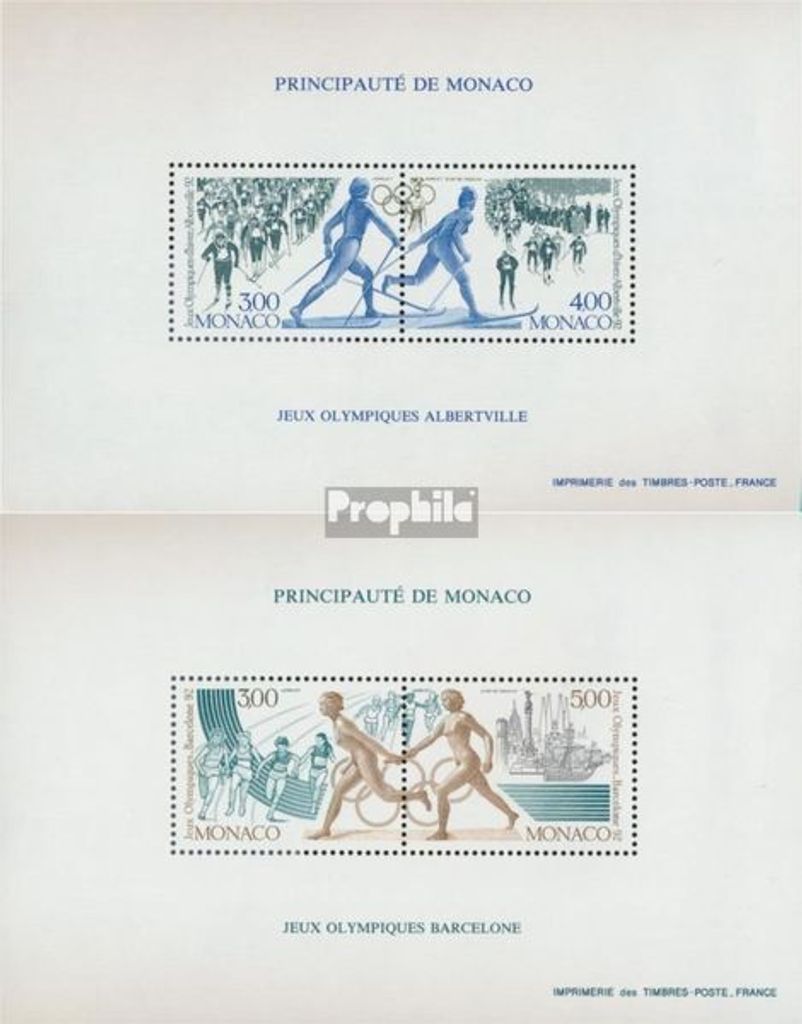 Briefmarken Monaco 1991 Mi 2011,2013S-2012,2014S (kompl.Ausg.) Sonderdruck gezähnt postfrisch Olympische Winterspiele92 Albertville