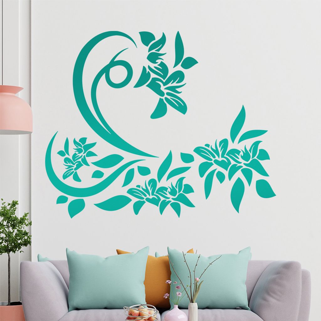 Tribal Ranke Blüte Wandtattoo in 6 Größen - Wandaufkleber Wall Sticker - Dekoration, Küche, Wohnzimmer, Schlafzimmer, Badezimmer