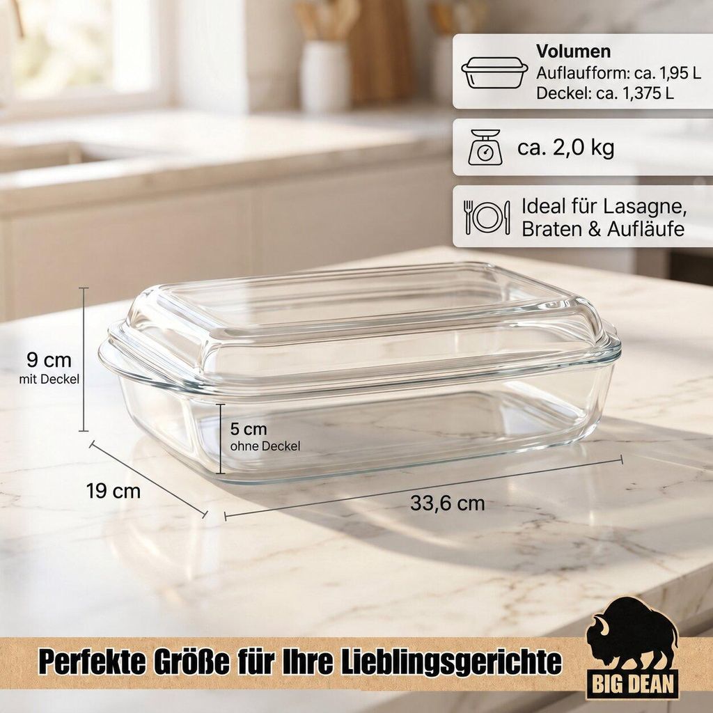 BigDean Auflaufform mit Deckel 3,3L – rechteckige