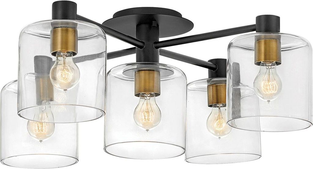 Deckenlampe Glas Metall E27 80,8 cm breit in Schwarz Messing Antik Vintage Design Deckenleuchte