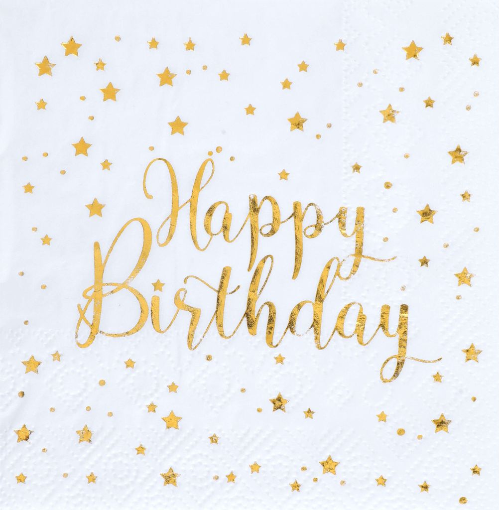Cocktailservietten Happy Birthday, 3-lagig, 20 Stück, 12.5x12.5cm, Servietten Geburtstag, Farbauswahl:gold