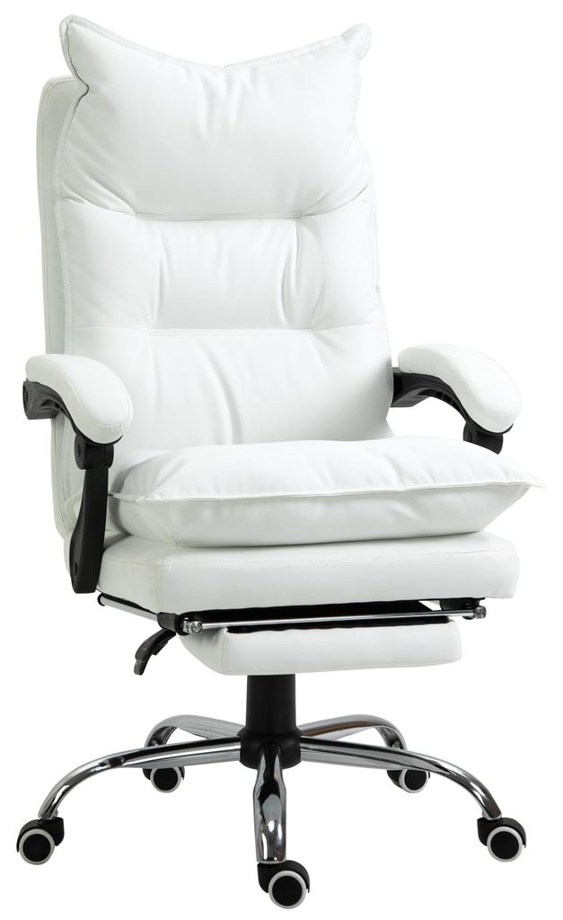 Ergonomischer Bürostuhl mit ausziehbarer Fußstütze, Schreibtischstuhl aus Kunstleder, höhenverstellbarer Drehstuhl mit Armlehnen, gepolstert, w...