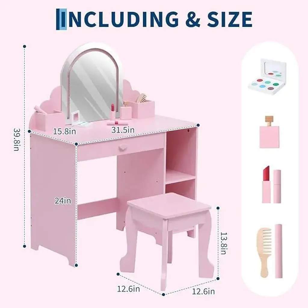 Coiffeuse enfant stable miroir LED rose - Fini le désordre en chambre