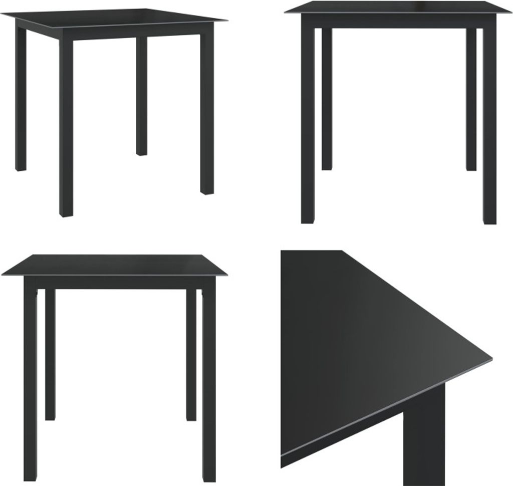vidaXL Gartentisch Schwarz 80x80x74 cm Aluminium und Glas - Gartentisch - Gartentische - Tisch - Tische