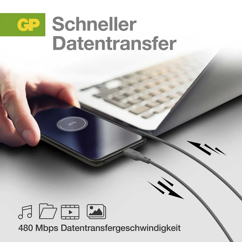 Câble de charge et synchronisation USB-C GP 1m noir haute performance - 8