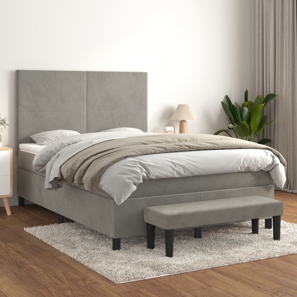 The Living Store Boxspringbett mit Matratze Hellgrau 140x190 cm Samt