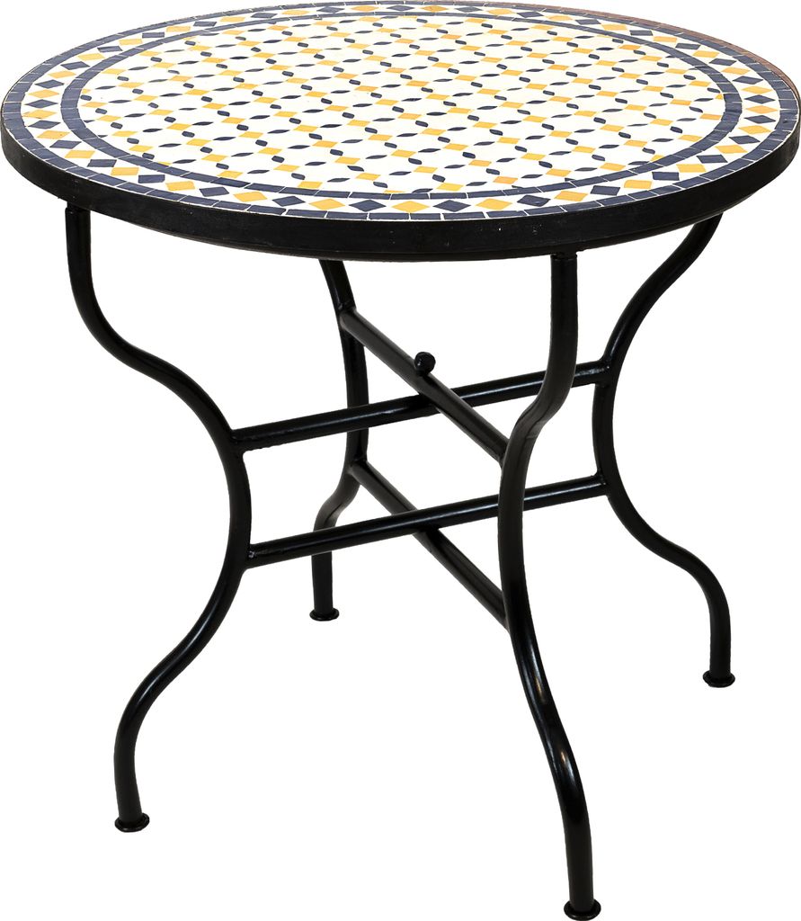 ORIGINAL Marokkanischer Mosaiktisch Gartentisch ø 80cm Groß rund klappbar | Runder klappbarer Mosaik Esstisch Mediterran | als Klapptisch für Ba...