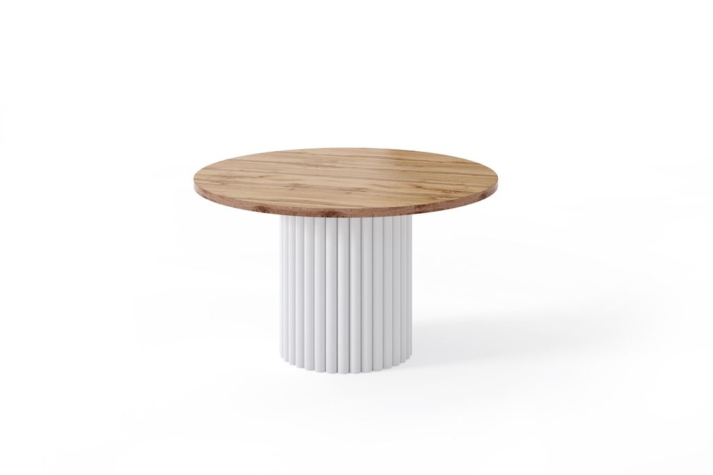 LOMELO Design Couchtisch rund Weiß-Wotan Ø67 – Rillenfuß, 42 cm Höhe, modern & elegant