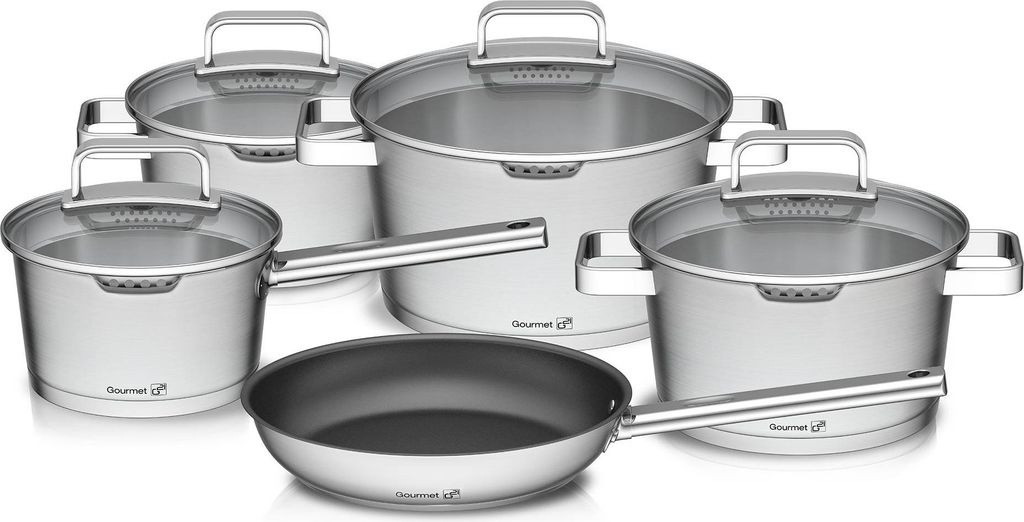 G21 Gourmet Magic Kochtopfset mit Sieb, 9-teilig, Edelstahl