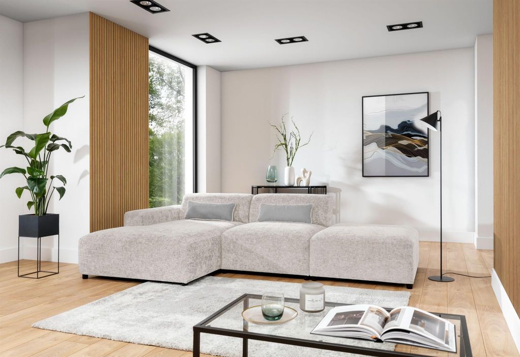 Ecksofa Designersofa ROMY in Stoff Enjoy Me Creme Ottomane Produktbild 