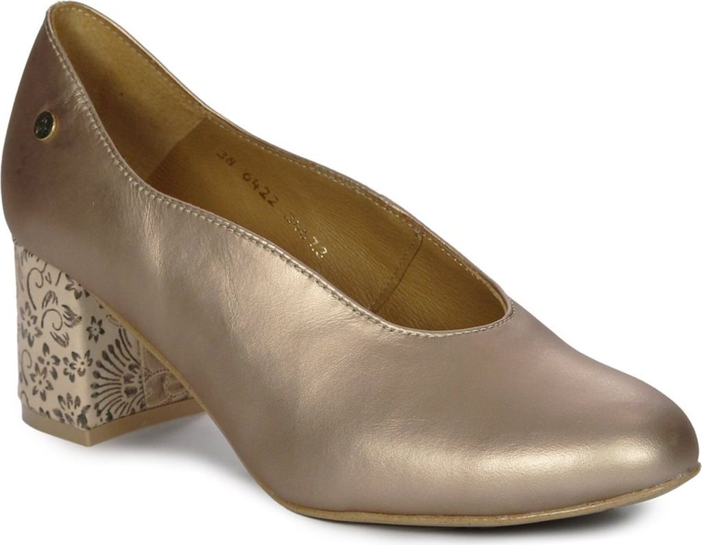 Dunkelgoldene Naturleder Schuhe, klassisch, mit niedrigem Säulenabsatz, flexibler Sohle, Modell 0642225001
