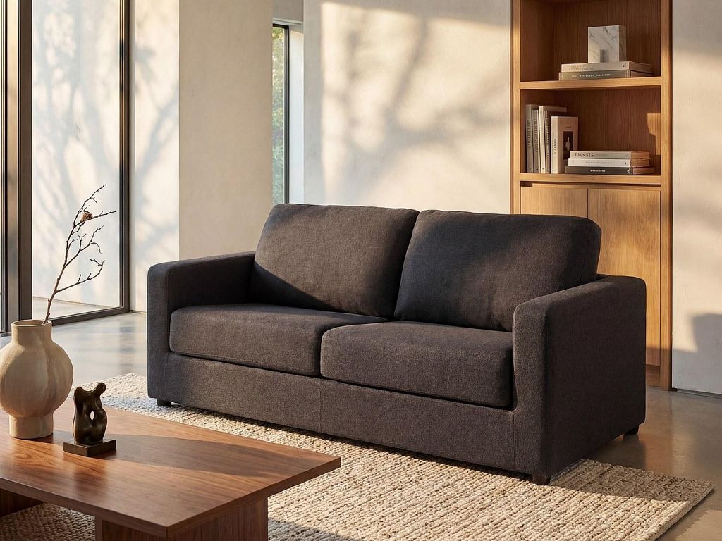 Vente-unique 4905454492837, Sofabett, Wohnzimmer, Grau, 3 Sitz(e), Stoff, Stoff