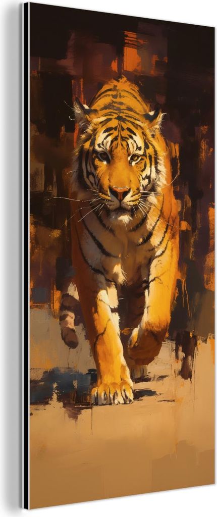 MuchoWow Wanddekoration Metall Metallbild Wandkunst 40x80 cm Tiger - Gemalt - Orange - Pinselstriche MuchoWow Aluminium Gemälde - Wanddekoration -...