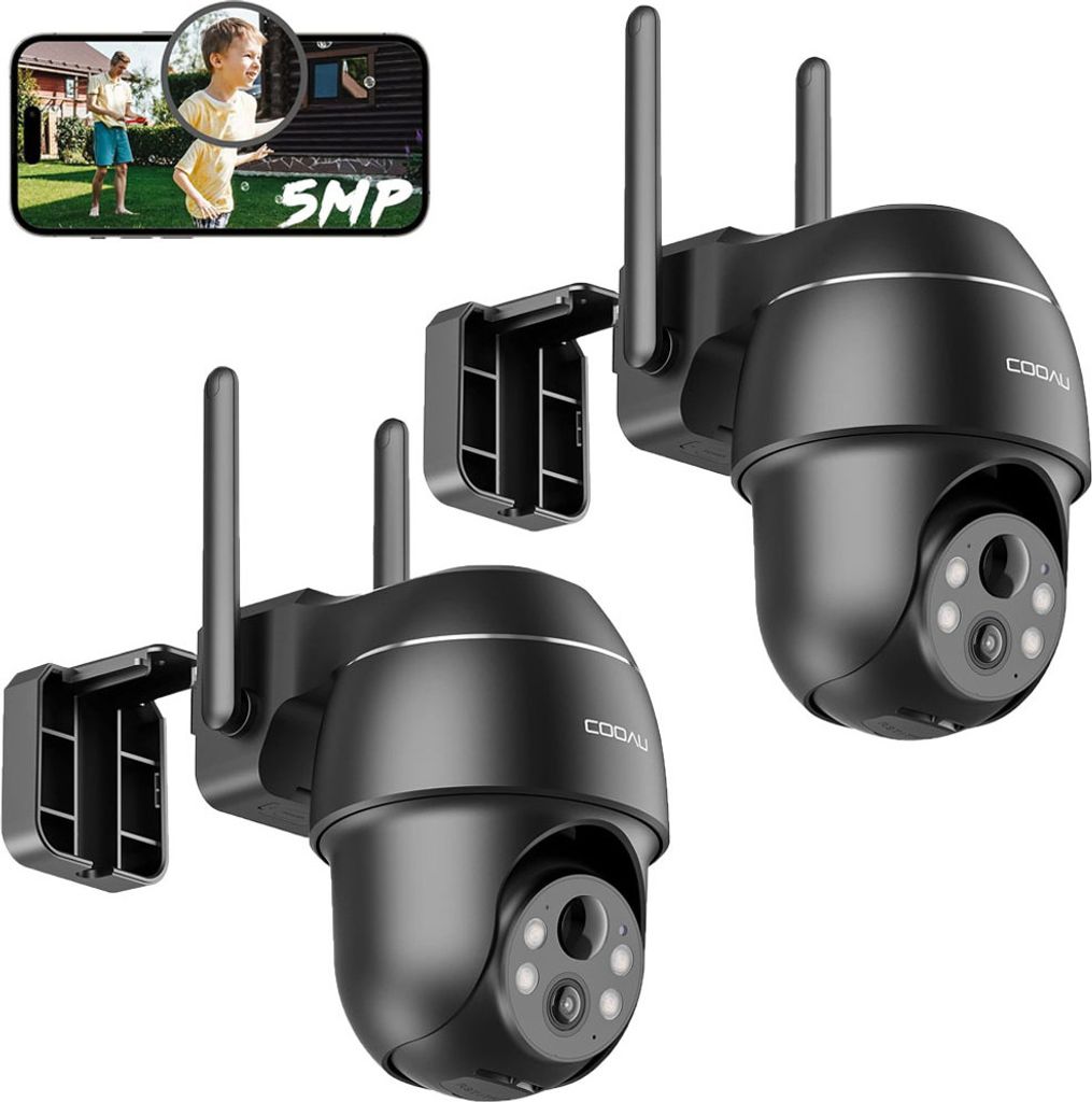 5MP WLAN Überwachungskamera Aussen Akku IP Kamera Outdoor mit Intelligente PIR-Personenerkennung, Nachtsicht in Farbe, Audio- und Lichtalarm - 2 Pcs