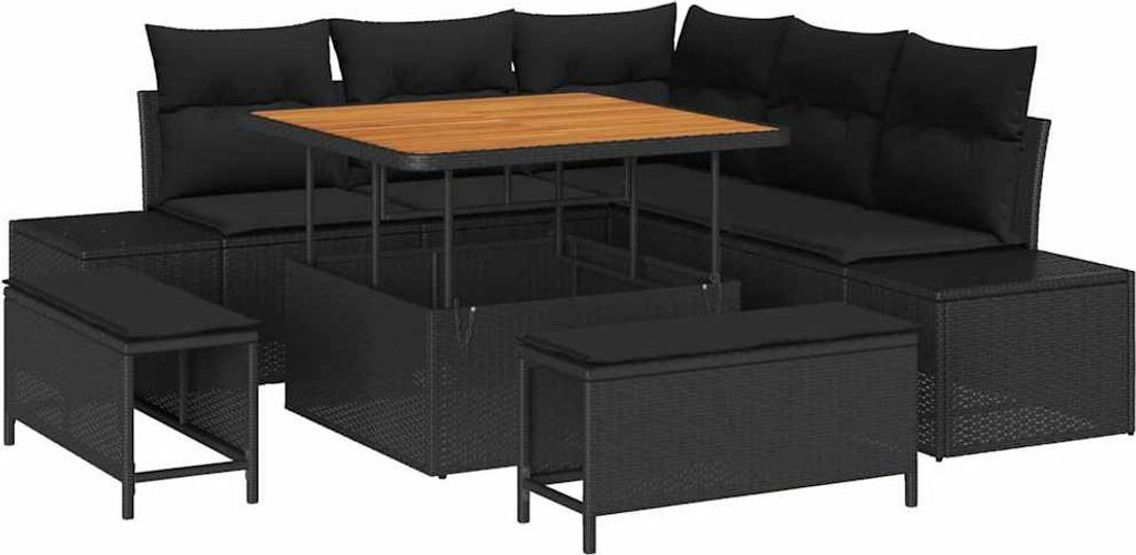 Gartensofa-set mit Kissen 8 pcs Schwarz Poly-Rattan