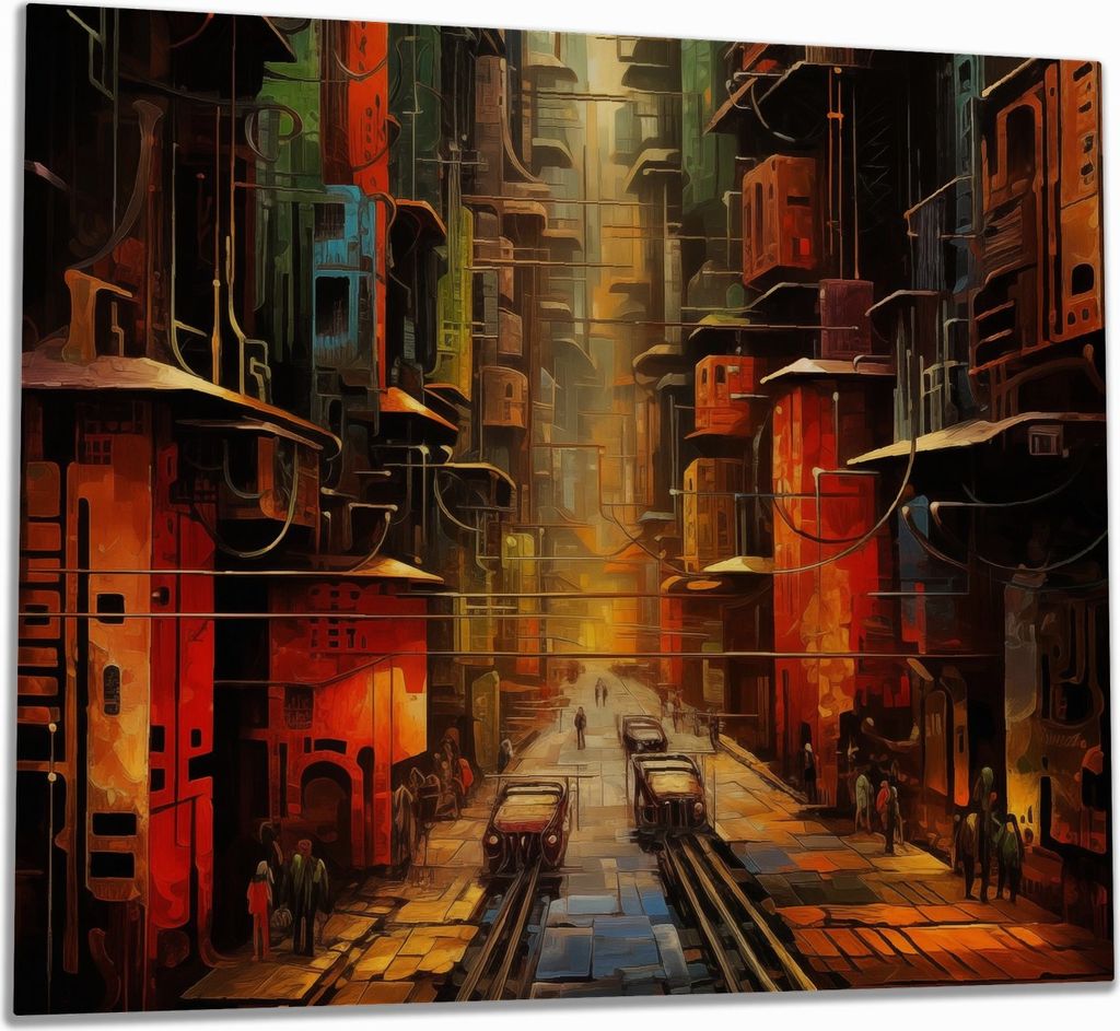 Wallario Herdabdeckplatte aus Glas, Größe 60 x 52 cm 1-teilig, Motiv Stadt der Zukunft