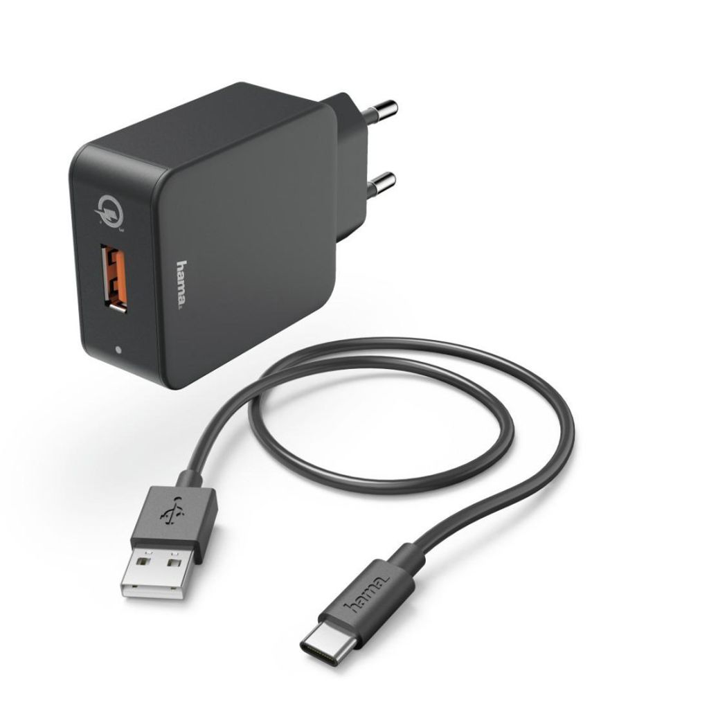 Hama Ladeset, Ladegerät QC3.0 + USB-C Kabel, 1,5m, schwarz