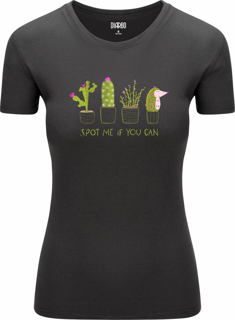 Diarbo Damen T-Shirt mit Tierliebhaber Druck Kaktus-Igel Dunkelgrau Gr.L