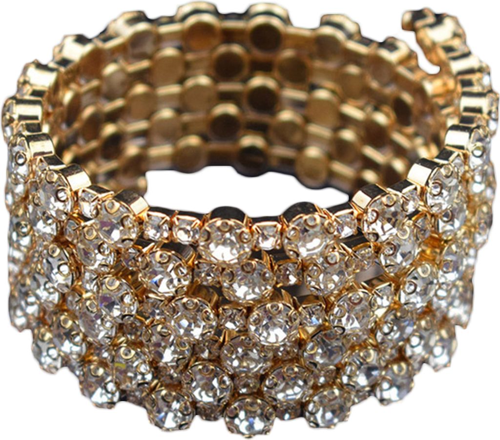 s Damen-Armband mit Zirkonia, eingelegt, mehrreihig, Armreif, Party-Schmuck, Geschenk-Goldene 6 Reihen