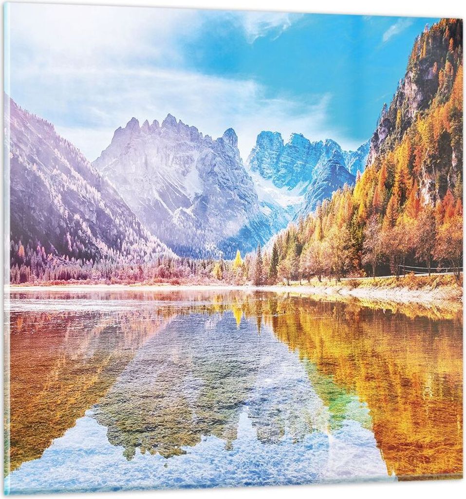 Bilder auf glas - Einteilig - Herbst Landschaft Berge - 60x60cm - Glasbilder - Wandbilder - Bilder - zum Aufhängen bereit - Wanddekoration aus Gla...