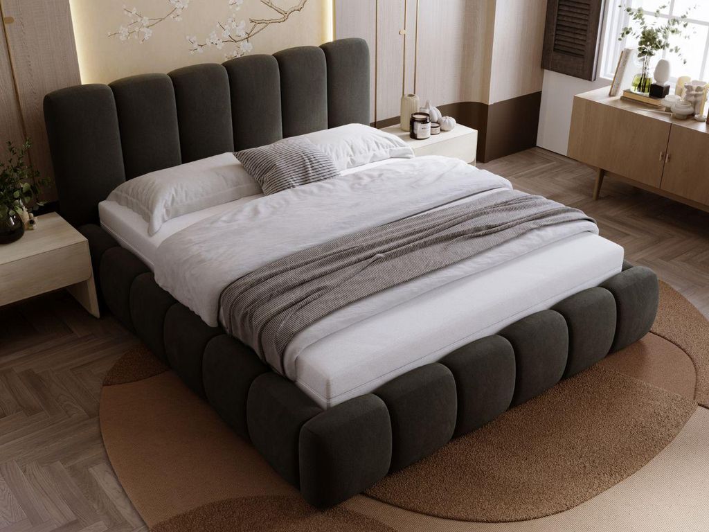 GrainGold Polsterbett Royal 200x200 cm - Bett 200x200, Polsterbett mit Bettkasten & Lattenrost - Dunkelgrau (Royal 37)