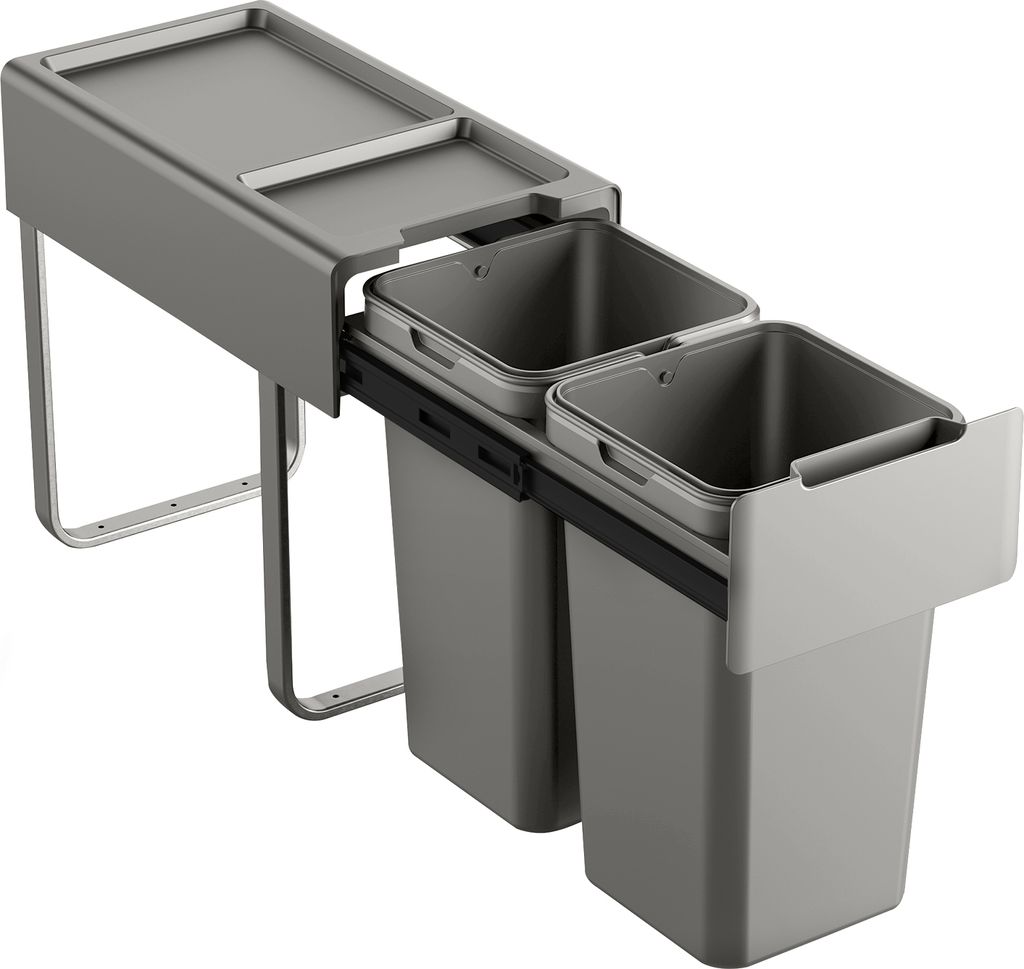 SVITA EM2x14 Einbaumülleimer 28L (2x14L) 2 Fächer mit Deckel Mülltrennsystem 2fach Küche Unterschrank Abfalleimer ausziehbar Grau