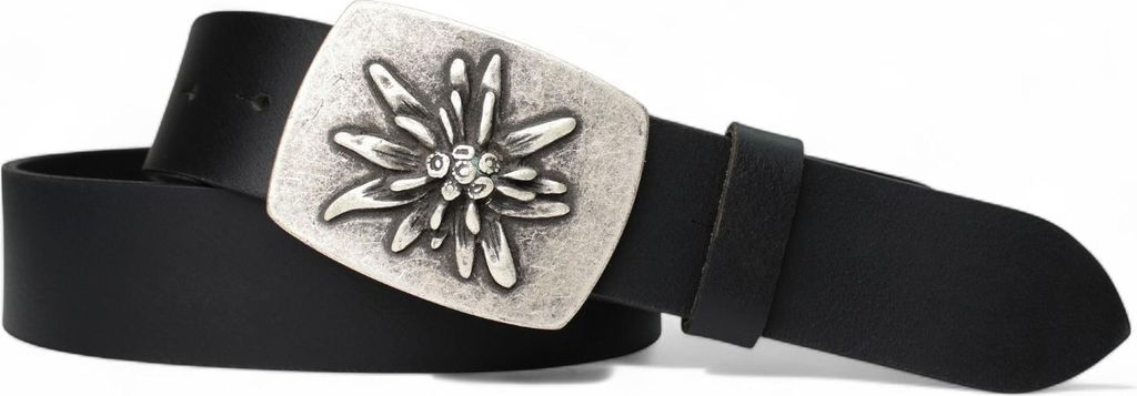 FRONHOFER Trachtengürtel Damen und Herren, Edelweiß Gürtelschnalle, 4 cm echt Ledergürtel