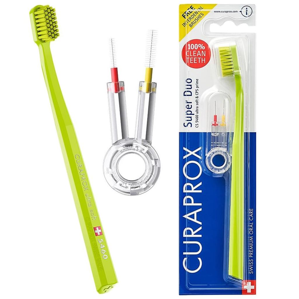 Curaprox CS 5460 Ultra Soft Duo – Handzahnbürste – 2 Interdentalbürsten – Sanft für Zahnfleisch
