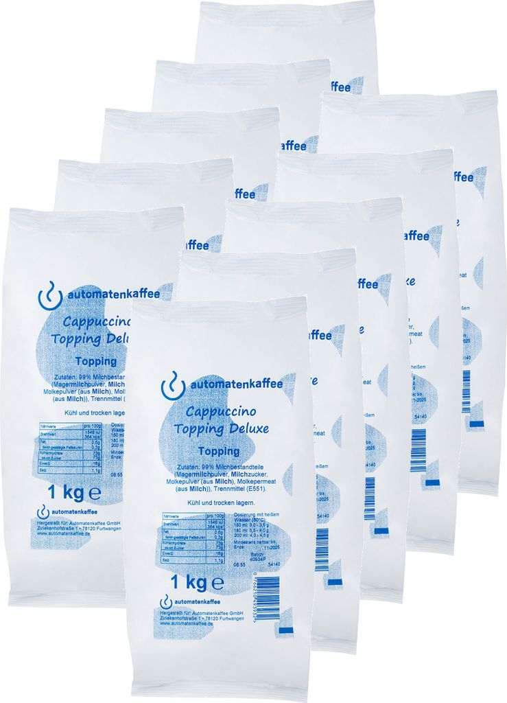 Cappuccino Topping Deluxe 99% Milchanteil | Automatenfähiges Milchpulver | 10 x 1000g