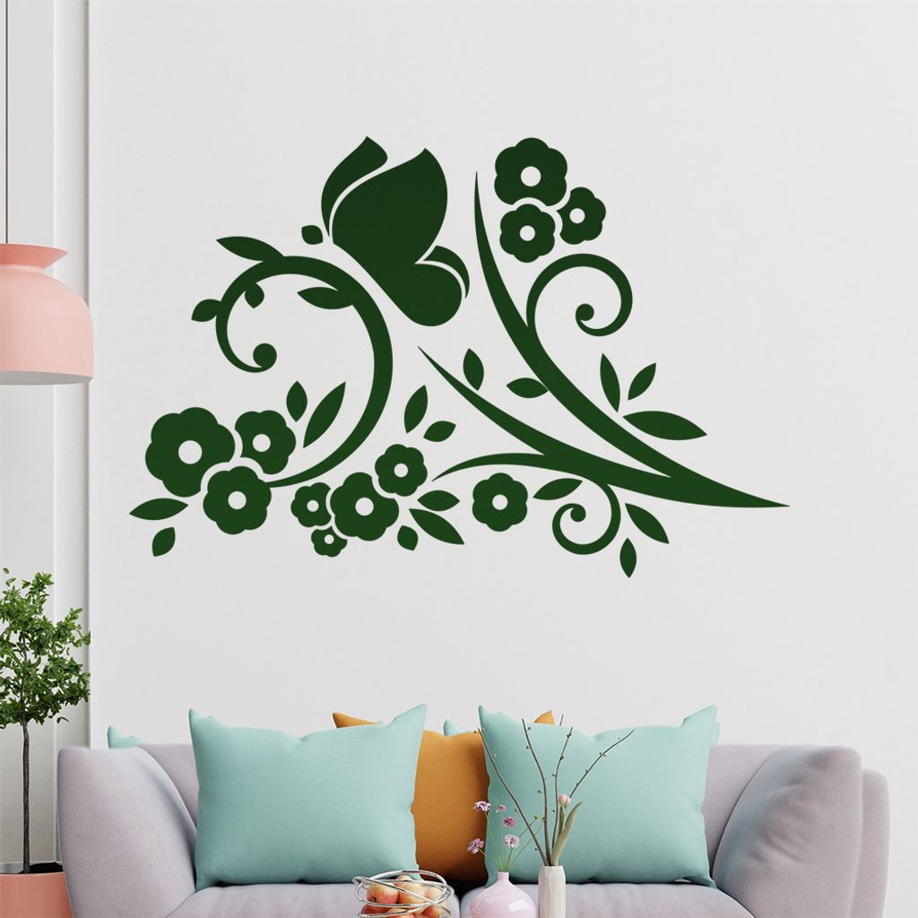 Falter Schmetterling Blüte Wandtattoo in 6 Größen - Wandaufkleber Wall Sticker - Dekoration, Küche, Wohnzimmer, Schlafzimmer, Badezimmer