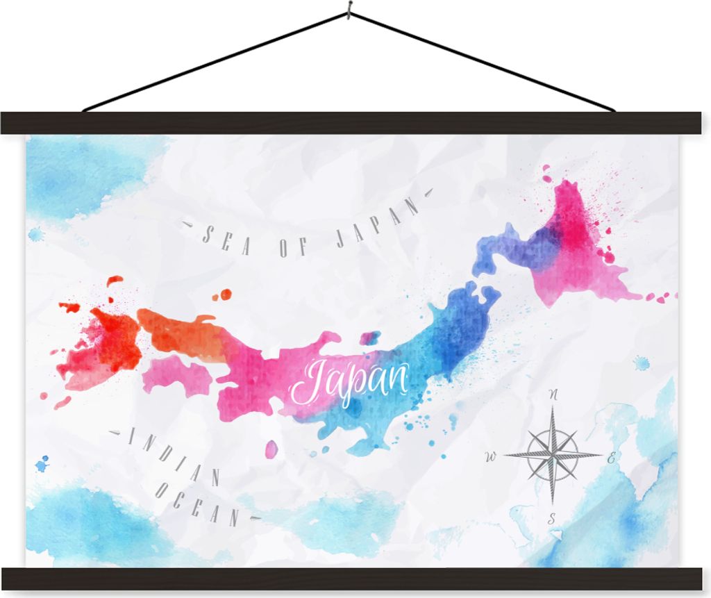 MuchoWow Textilposter Karte - Farbe - Japan 150x100 cm mit schwarzem Rahmen - Schlafzimmer