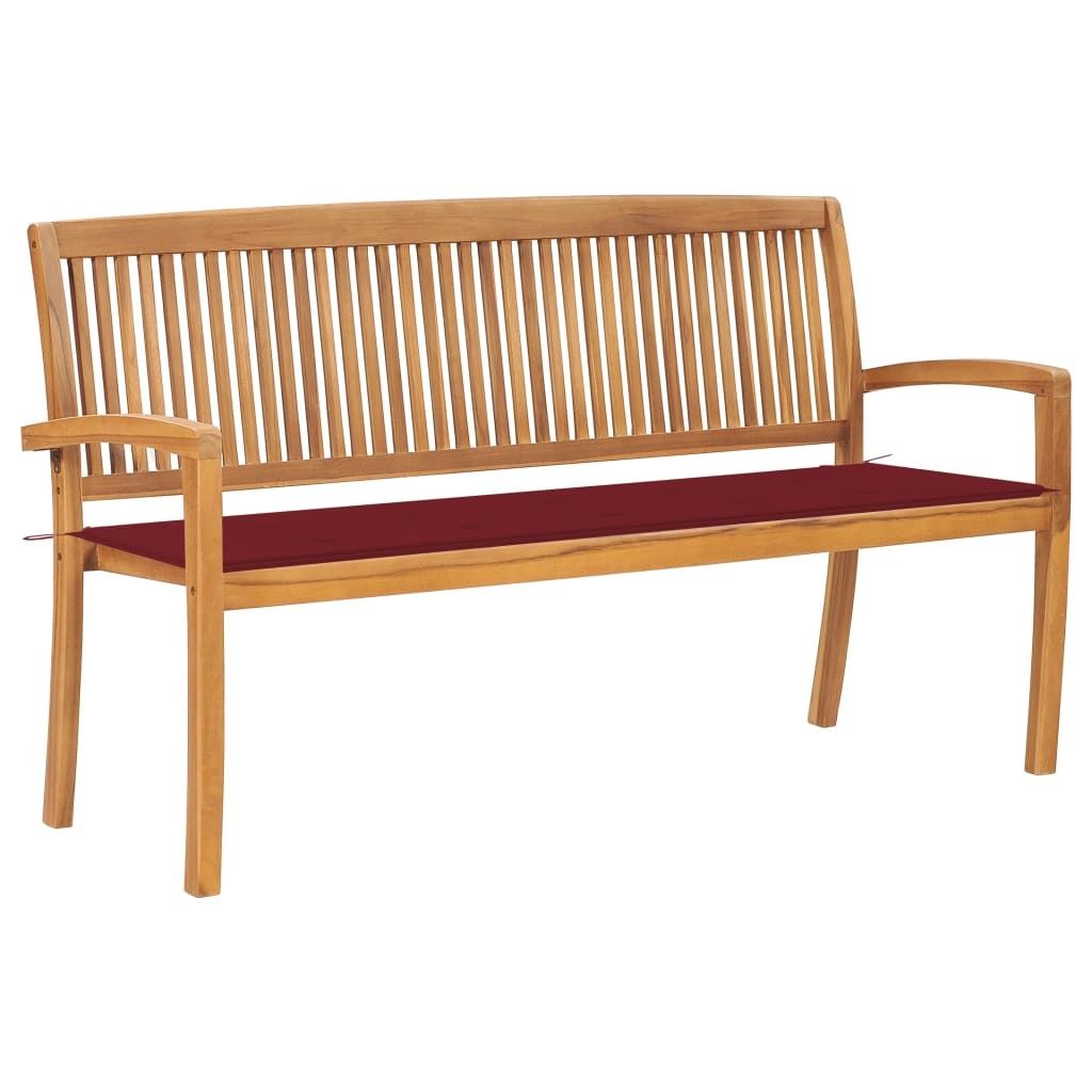 Möbel Stapelbare Gartenbank mit Auflage 159 cm Massivholz Teak - Gartenbänke 3063315