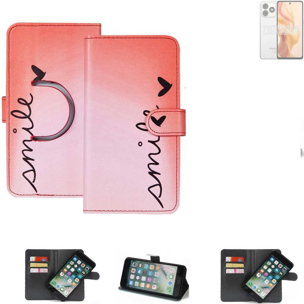 K-S-Trade Schutzhülle Handyhülle kompatibel mit Ulefone Note 18 Ultra Hülle cover bookstyle Etui ''smile'' rot Standfunktion Kameraschutz (1Stk)