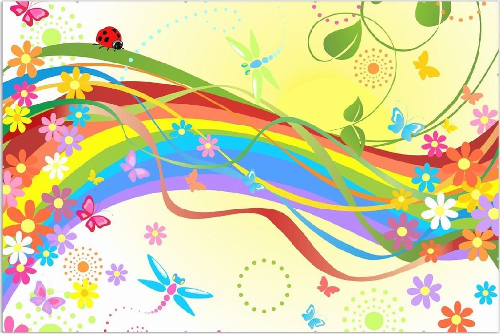 Wallario Wandbild Regenbogen im Sommer - Bienchen und Blümchen, Größe: 61 x 91,5 cm, Poster mit rahmenlosen Bildhalter