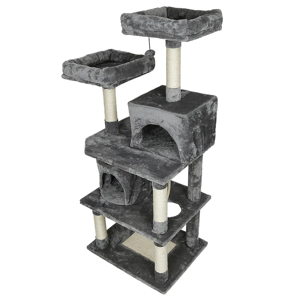 Arbre à chat stable 145 cm gris, design multi-niveaux avec hamac - 6