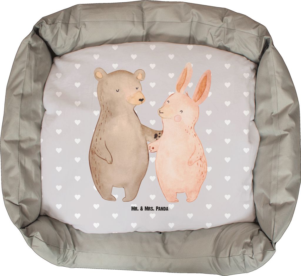 Mr. & Mrs. Panda Hundesofa Bär und Hase Umarmen - Grau Pastell - Geschenk, für Immer, Welpen, BFF, Dankeschön, Hundekorb, Geburtstag, Freundin, ...