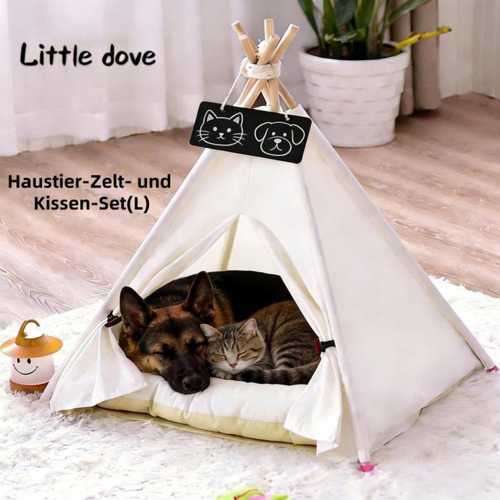 Warmes und gemütliches Haustier-Tipi-Zelt-Set (L) für Hunde und Katzen | Abnehmbares & waschbares Kissen, einfach zu montieren