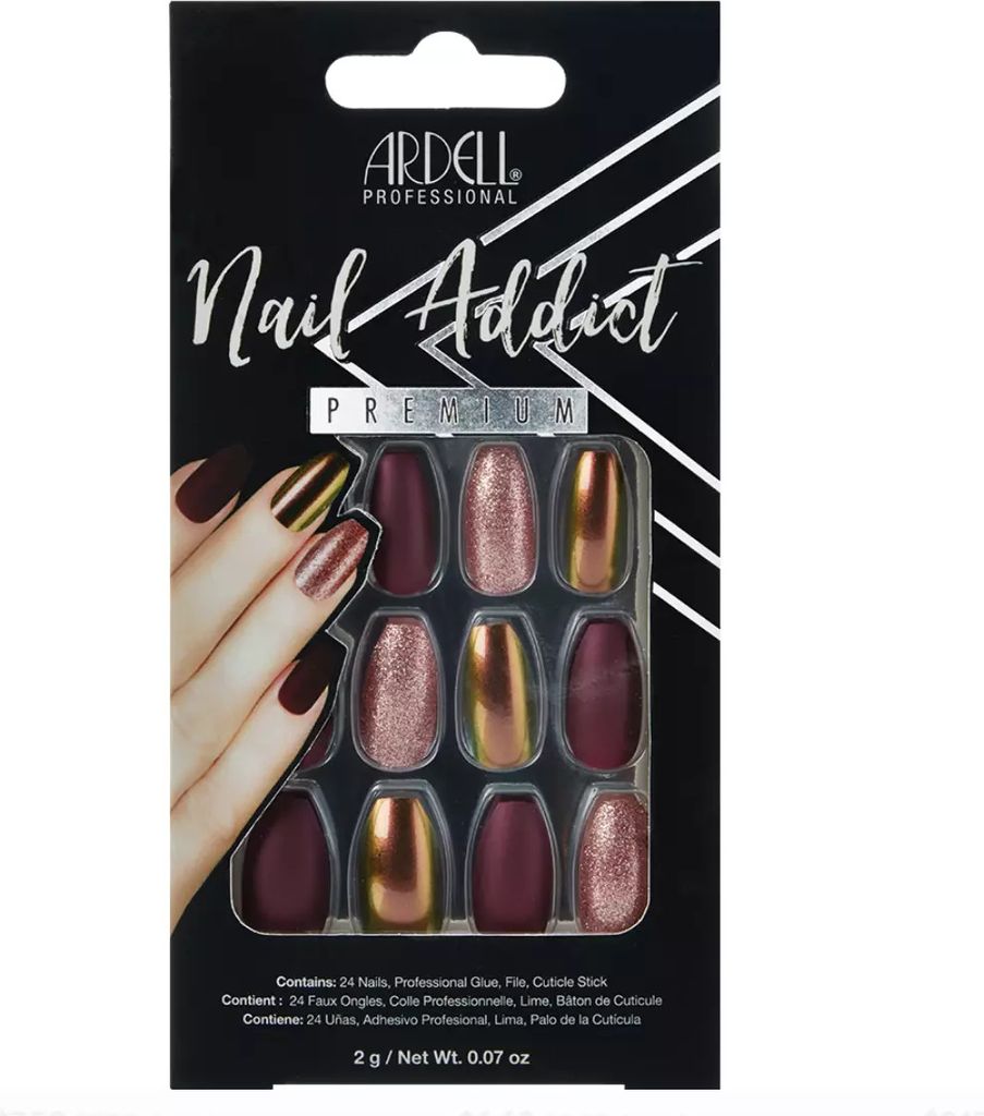 Ardell | 28 Tips - Künstliche Nägel - |Rot, Gold| - Größe M - Tips - Nagelkleber - Red Cateye - Komplettset