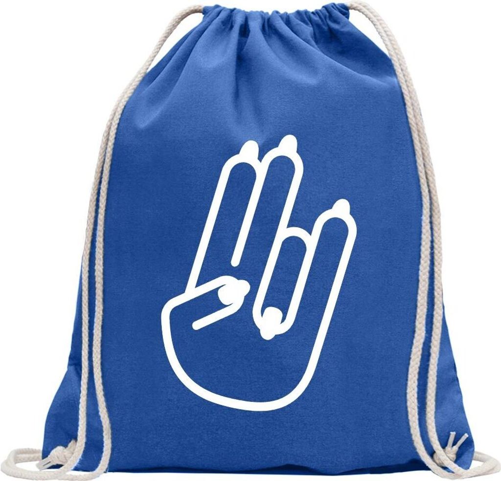 Kiwistar - Turnbeutel - royal - The Shocker Hand Motiv2 - Fun Rucksack Sport Beutel Gymsack Baumwolle mit Ziehgurt
