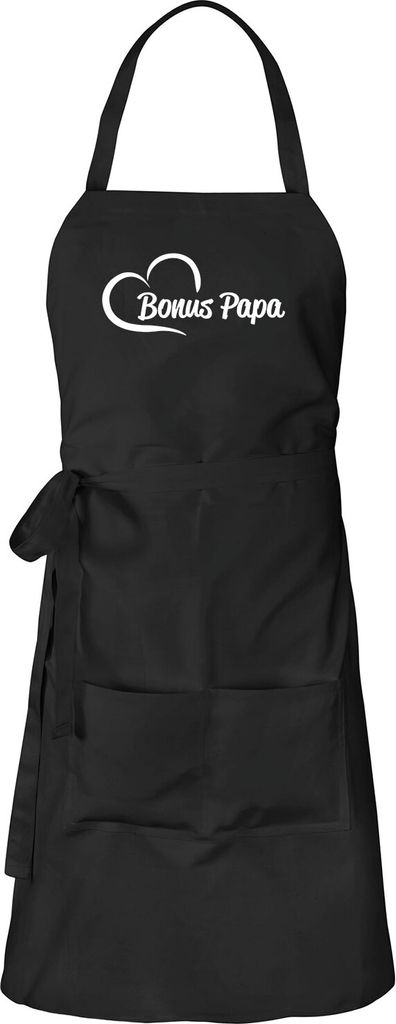 Huuraa Schürze Bonus Papa Herz Schwarz mit Taschen Baumwolle Kochschürze Geschenkidee