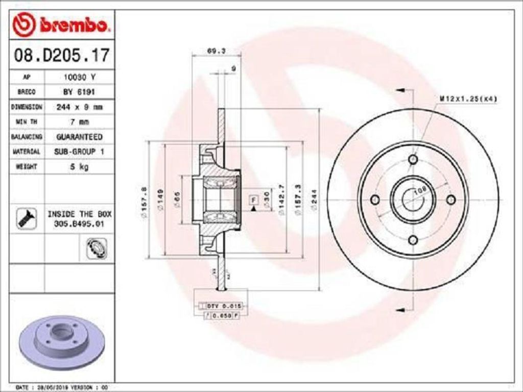2x BREMBO Bremsscheibe 08.D205.17 für OPEL Crossland X (P17) für CITROËN DS3