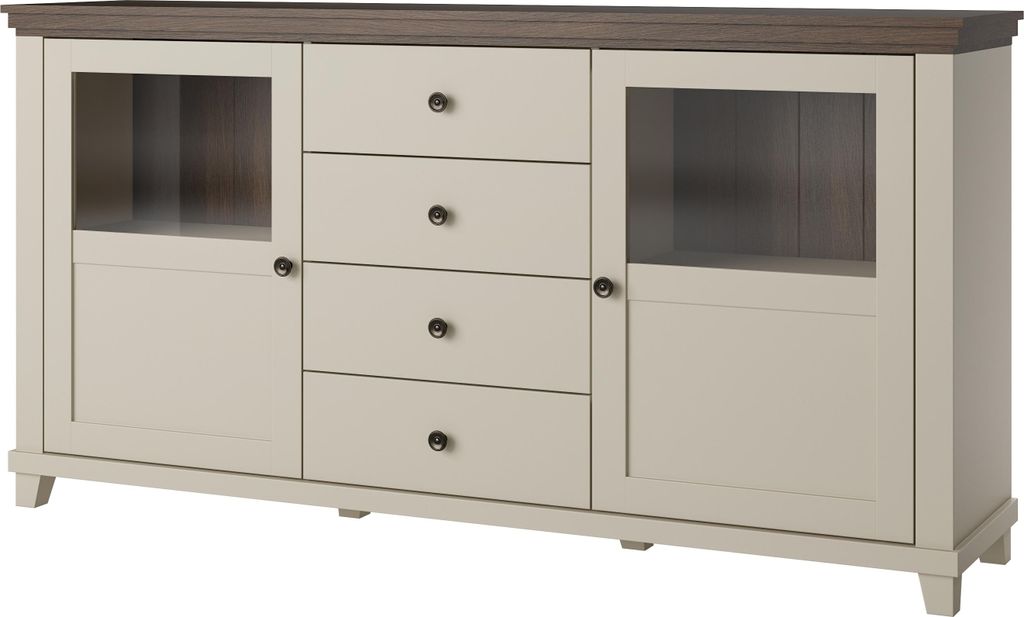 Masseno Kommode EVANDRO 181 cm Sideboard mit 4 Schubladen und 2 Türen für Wohnzimmer Schlafzimmer Modern 181x42x93 cm Beige / Beige