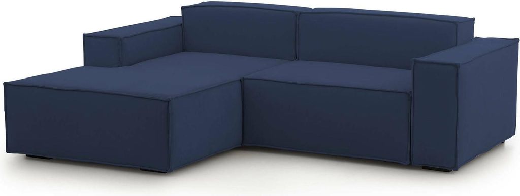 Festes Sofa Nadia, Modulares 2-Sitzer-Sofa mit linker Halbinsel, 100% Italy, Modernes Sofa aus Stoff, Cm 220x170h70, Blau