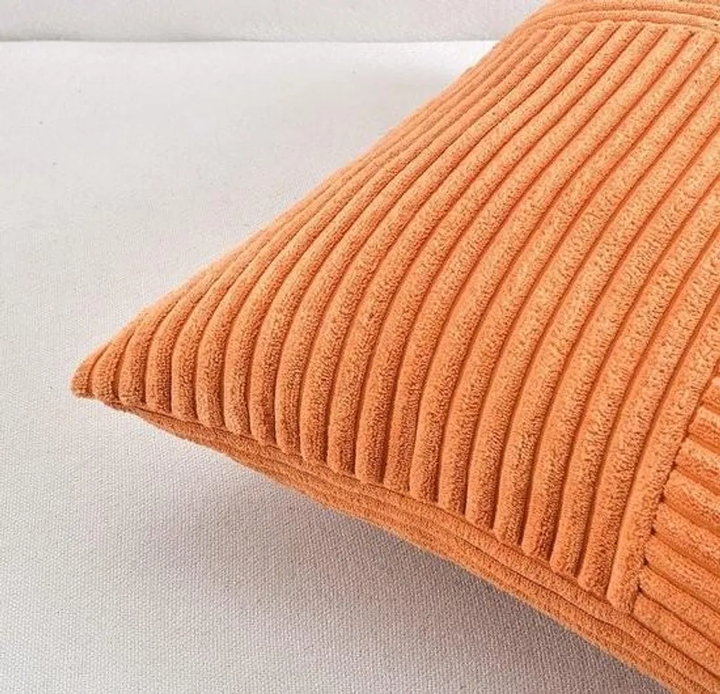 Housses de Coussin Velours Côtelé Orange 60x60 Texture Patchwork
