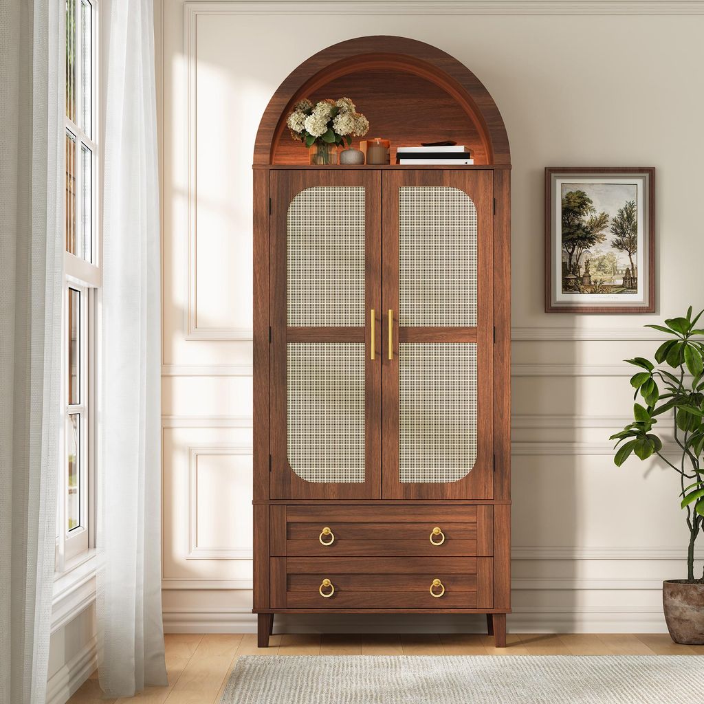 Merax Hochschrank mit Bogen-Nische und LED, Vitrine mit Produktbild 