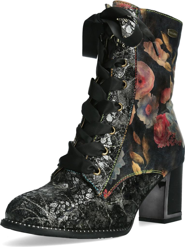 Laura Vita Damen Stiefelette Leder Schlangenoptik Blumenmuster Kacio 07, Größe:38 EU, Farbe:Grau