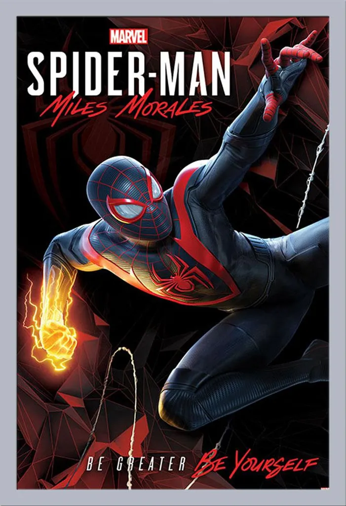 Affiche de jeu Spider-Man Miles Morales 61x91,5 cm Cadre Argenté MDF