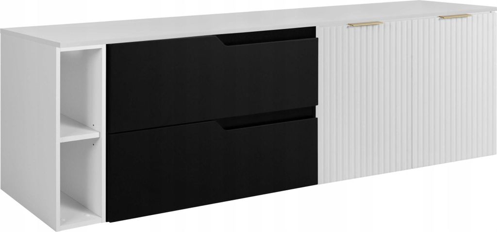 RODAN | Waschbeckenunterschrank - Weiß und Schwarz - 160 cm - Mit Tischplatte - 2 Schubladen - MDF - 2 Türen - Integriertes Regal - MODERN