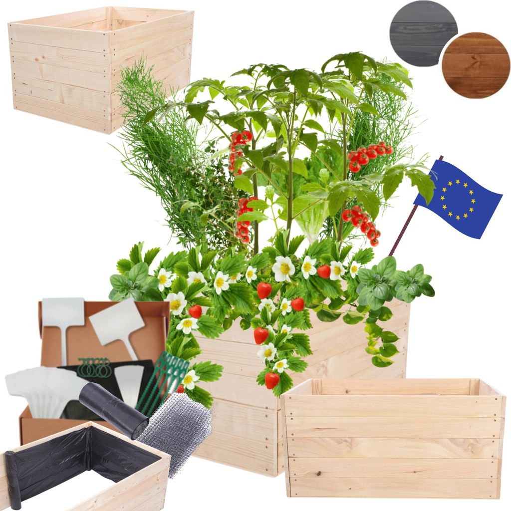 MODO24 Hochbeet Holz, Pflanzkasten, Massivholz, Kiefer, Kräuterbeet, Blumenkasten, Garten, Terrasse, 45x93x60 cm, Natur imprägniert, ZP06