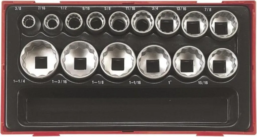 Tengtools 3570306 Jeu de 15 Douilles Bi-Hex 1/2 Pouce Série TT1215AF